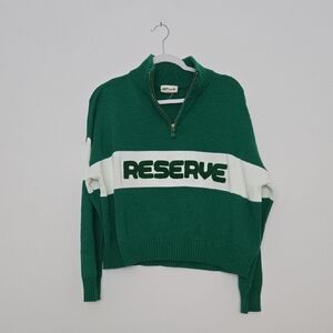 Reserved Forest Green and White Turtleneck Sweater